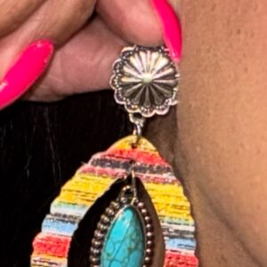 Waterdrop Leather Turquoise / Aztec Earrings